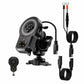 Motorcycle magnetic phone charger mount with base stand and rotating handlebar clamp
