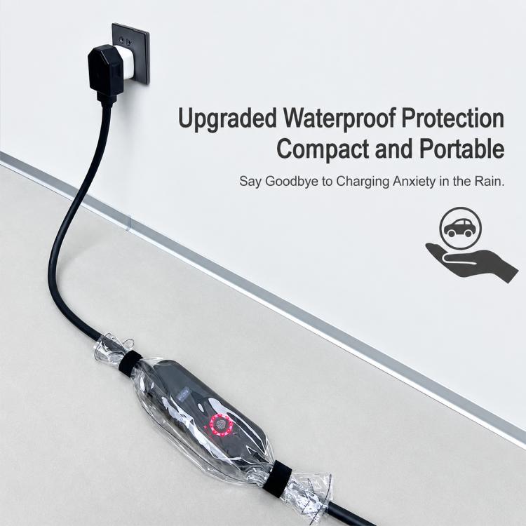 Portable power strip charger in transparent waterproof cover mounted on car exterior