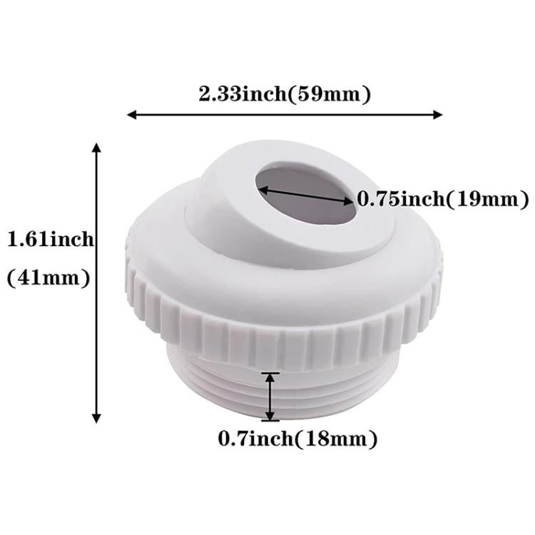 Pool massage eye jet head, white ridged collar and gray nozzle opening