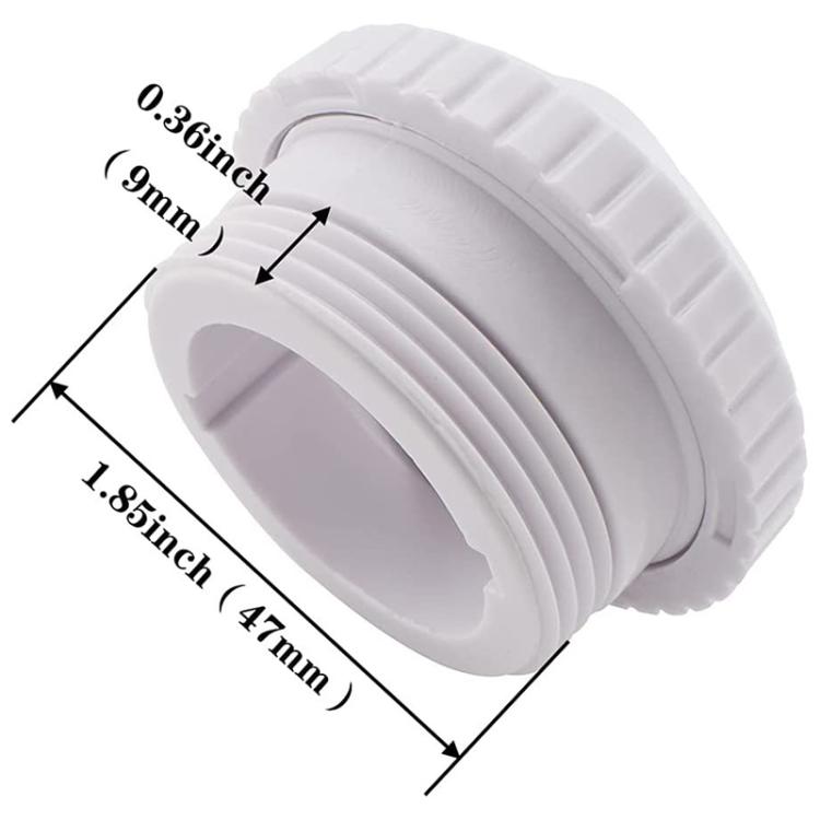 Pool massage eye jet head, side view of white adjustable nozzle opening