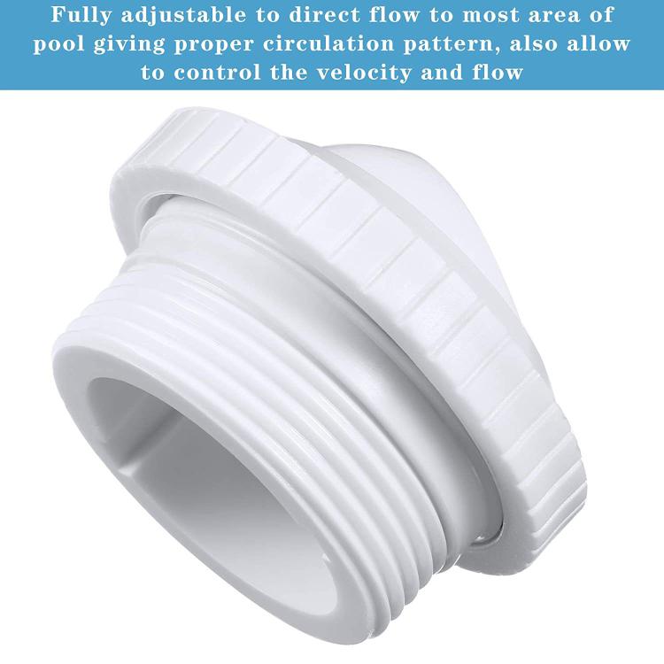Pool massage eye jet head, angled view of white adjustable nozzle housing