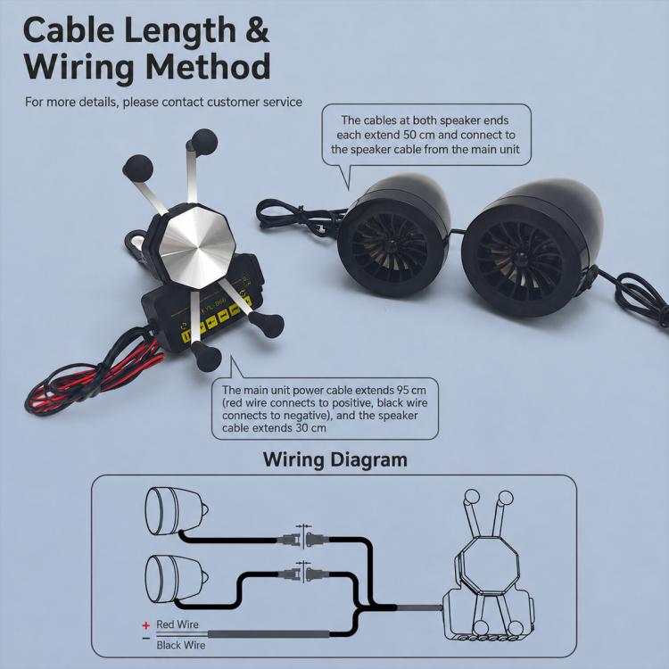 Motorcycle Bluetooth speaker set with mirror-mount bracket and dual round speaker pods