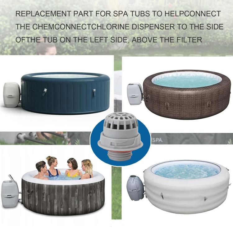 Gray replacement debris screen filter with red ring for spa tubs, product close-up