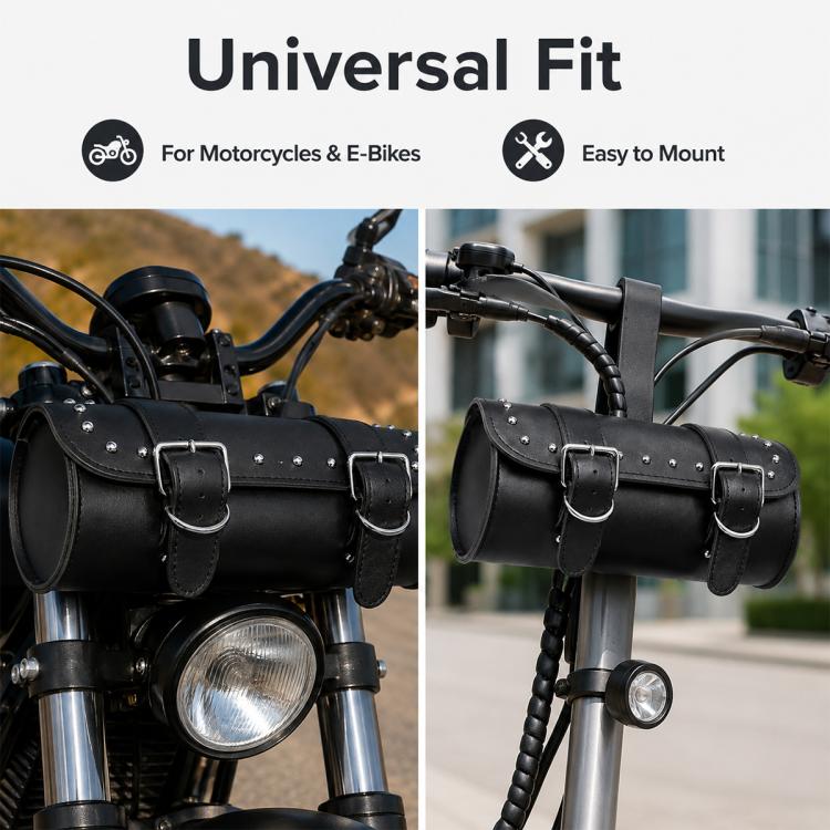 Vintage Leather Handlebar Hanging Bag for Motorcycles and Electric Bikes