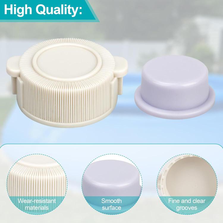 Pool exhaust valve cover and light purple plug cap, cream and pale purple plastic