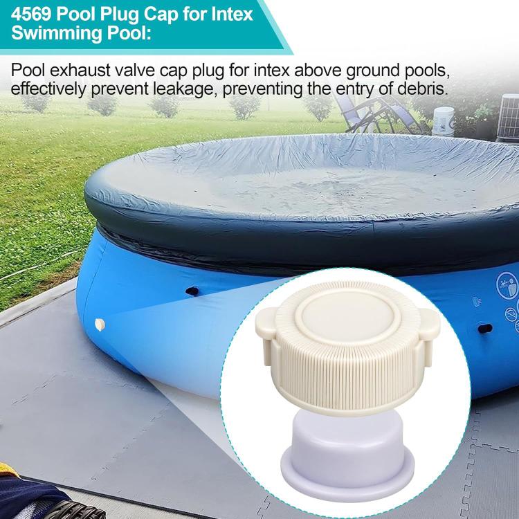 Pool exhaust valve cover with light purple plug cap, cream and pale purple plastic