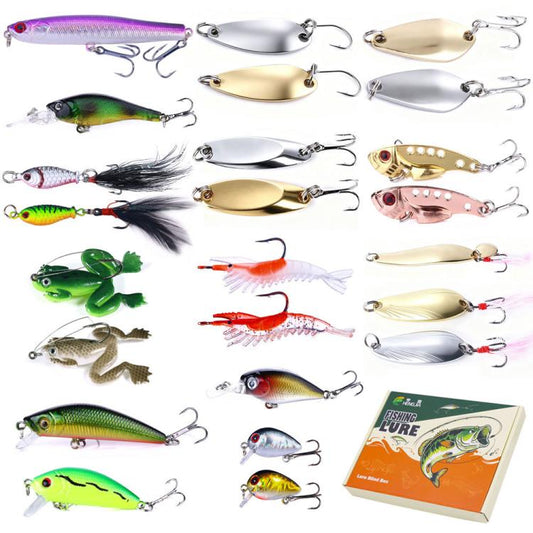 HENGJIA 24 PCS/Set Fishing Lure Kit Soft and Hard Vibration Bait Set, Daily Gift Box, Christmas Gift Box