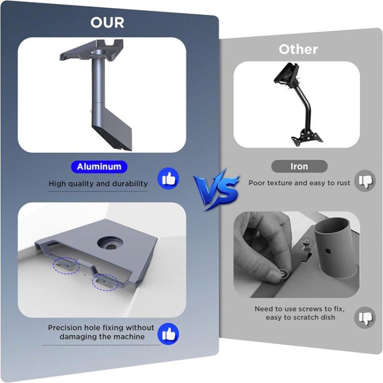 Comparison graphic showing aluminum mount bracket design and component details
