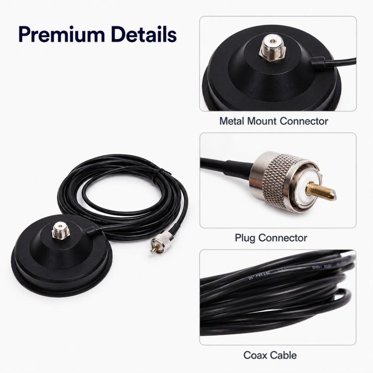 Magnetic antenna base kit with metal mount connector and coax plug