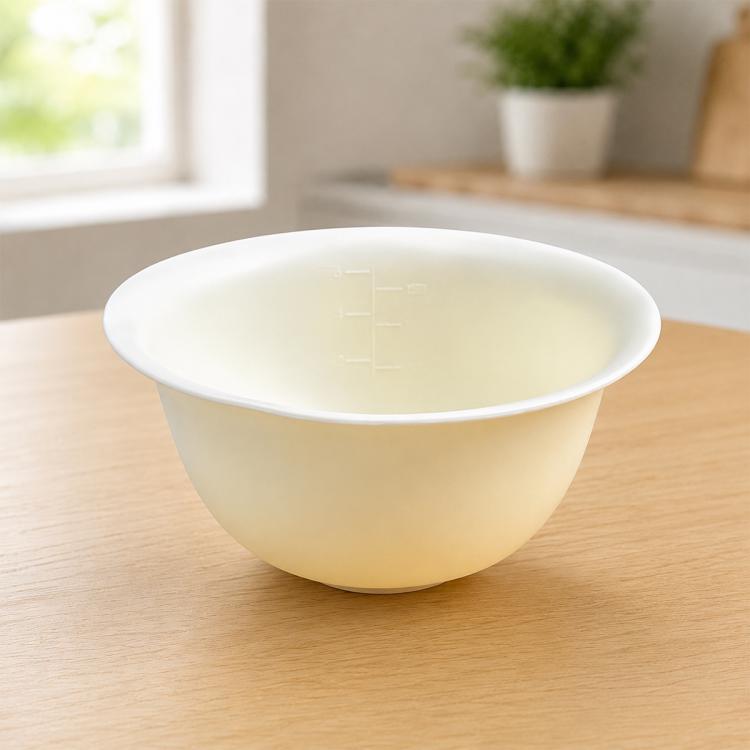 Soft silicone facial mask mixing bowl, cream, with measuring scale markings