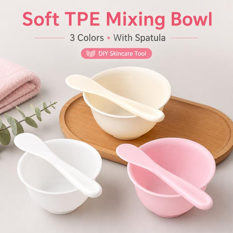 Soft silicone facial mask mixing bowls set with spatula, white and pink and cream