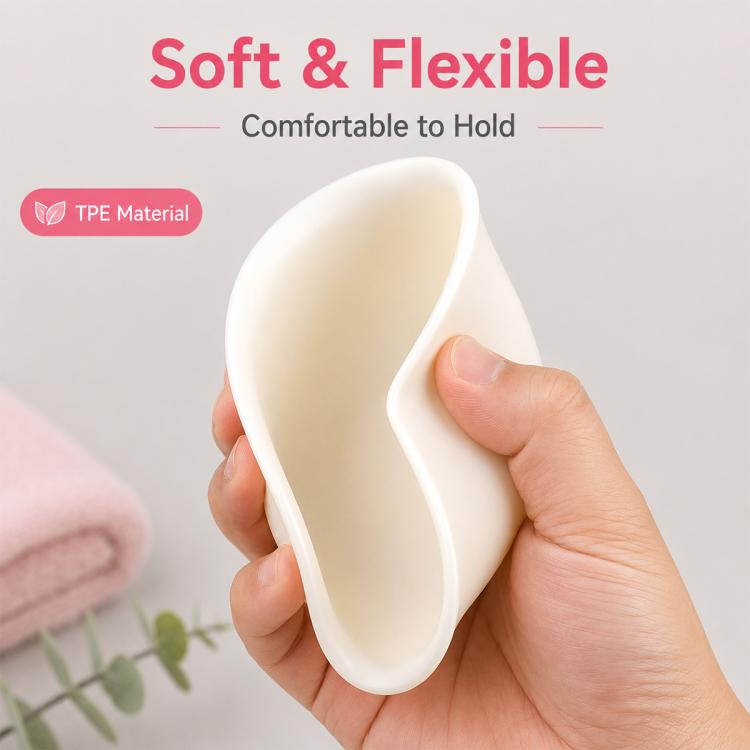 Soft silicone facial mask mixing bowl, white/cream, flexible with spout-style rim