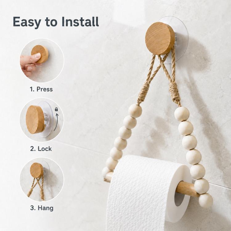 Wooden Beaded Toilet Paper Holder / Towel Rack