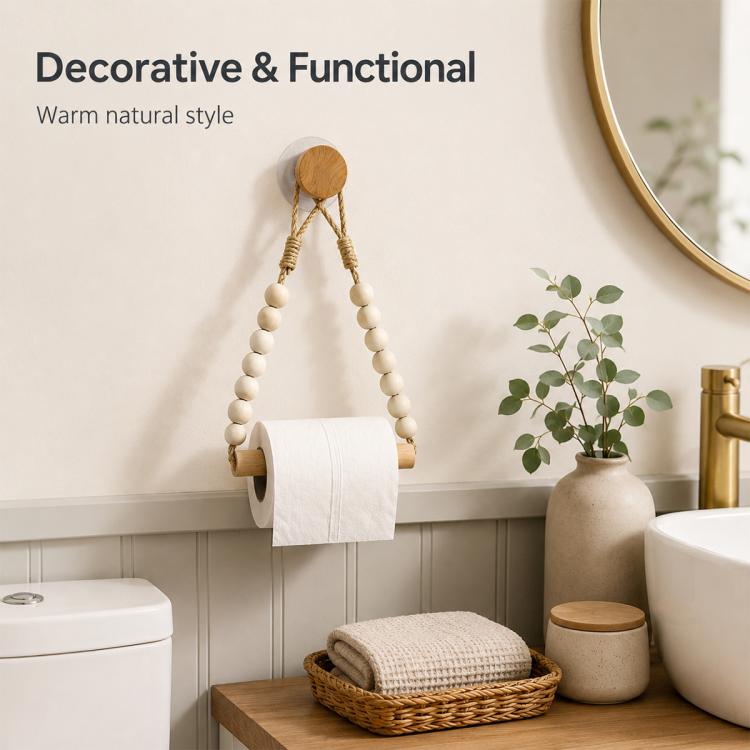 Wooden Beaded Toilet Paper Holder / Towel Rack