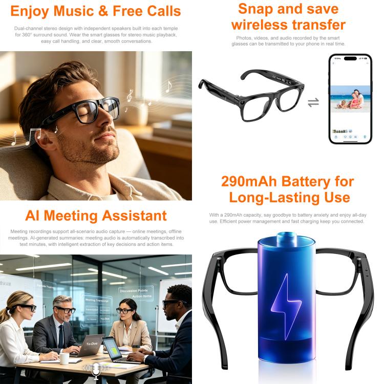 XK ONE Smart AI Glasses with 1MP HD Camera, BT Call, AI Voice Assistant, AI Translation, Transparent Lens, Sunglasses