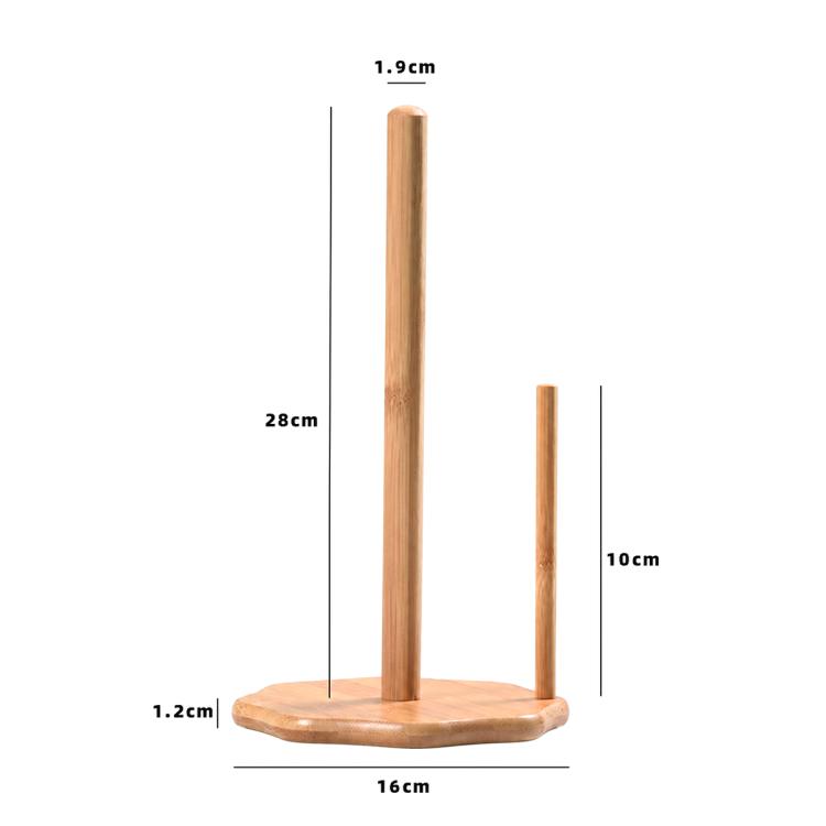Bamboo dual-column paper roll holder, 28cm height, white roll on wooden base