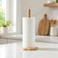Bamboo single-column tissue roll holder with white roll and round wooden base