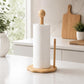 Bamboo single-column tissue roll holder with ball-topped post and white roll