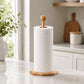 Bamboo tissue roll holder with ball-topped post and round wooden base