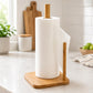 Bamboo countertop paper roll holder with two wooden posts and square base