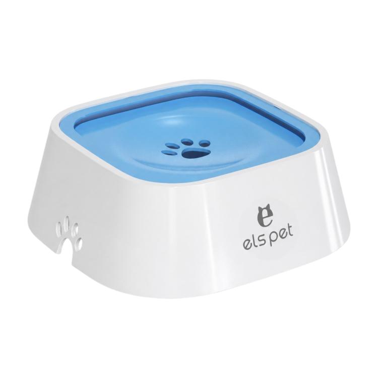 White pet water bowl with blue floating plate, paw icon, and els pet logo.