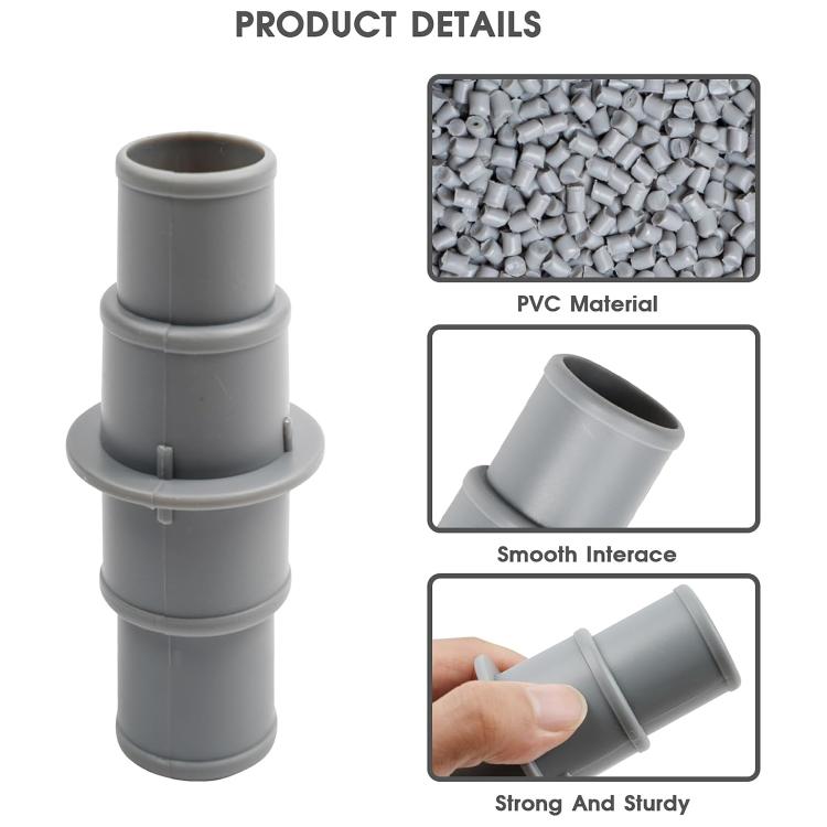 Gray plastic swimming pool vacuum hose connector with smooth coupling end