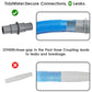 Gray plastic swimming pool vacuum hose connector with blue pool hose for secure fit