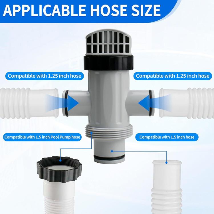 Dual-split pool plunger valve for 1.25 in and 1.5 in hoses, gray body