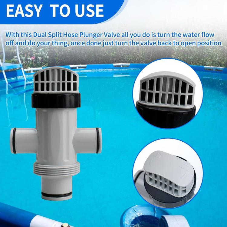 Dual hose pool plunger valve with vented cap for opening and closing water flow