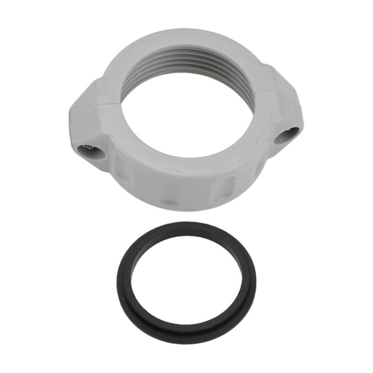 Grey pool connector nut with black rubber sealing ring