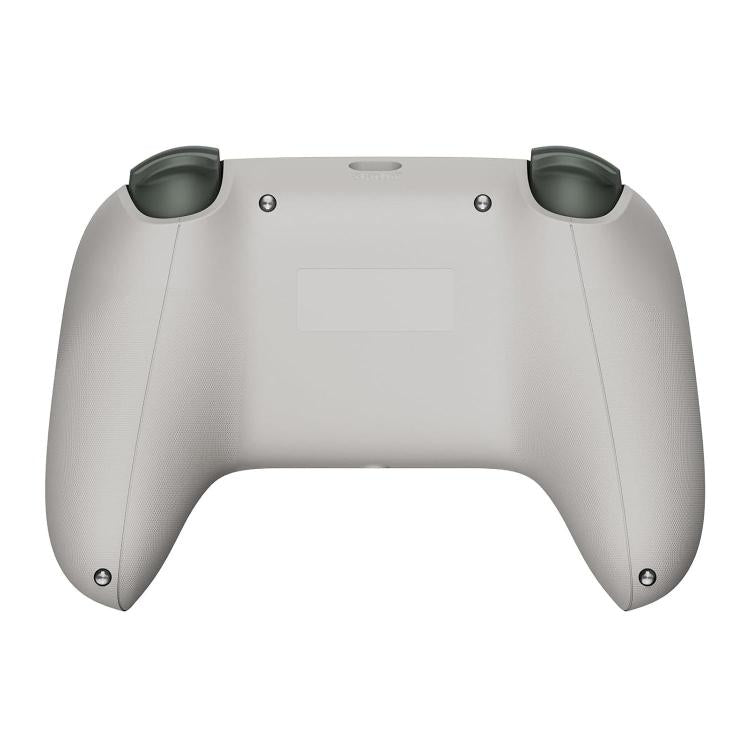 Gray wired gaming controller back with two analog sticks and rear shell details