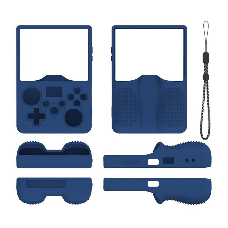 Blue silicone protective case for handheld game console, with lanyard cord