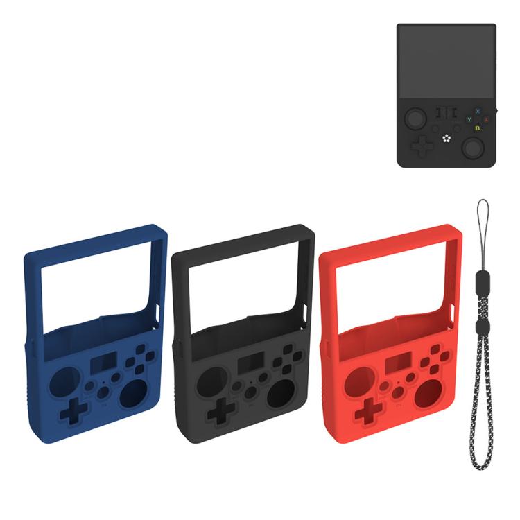 Silicone protective case for handheld console in blue, black, and red