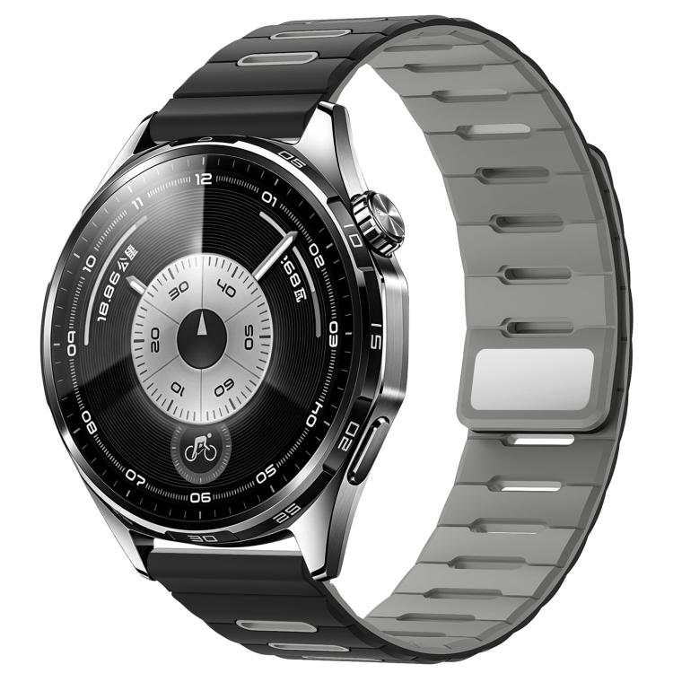 Horizontal Stripes Two Color Magnetic Silicone Watch Band, 22mm