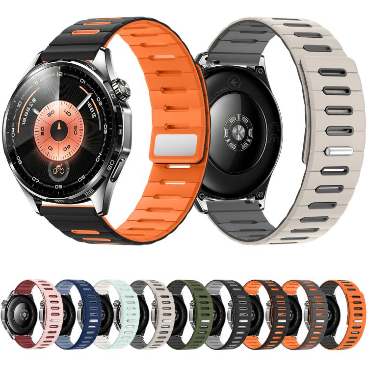 Horizontal Stripes Two Color Magnetic Silicone Watch Band, 22mm
