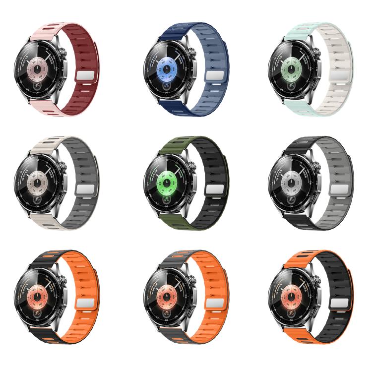 Horizontal Stripes Two Color Magnetic Silicone Watch Band, 22mm