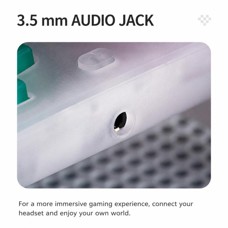 3.5 mm audio jack port on translucent white gaming controller side