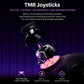 Black wireless gamepad with visible joystick and triggers, hanging promotional view