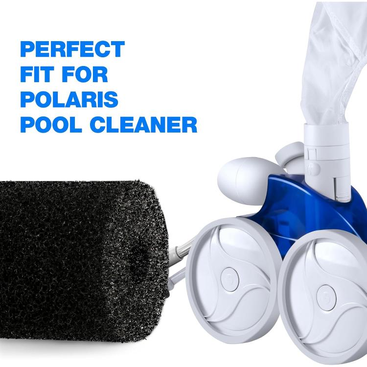 Black replacement sponge for Polaris pool cleaner, mounted on cleaner head