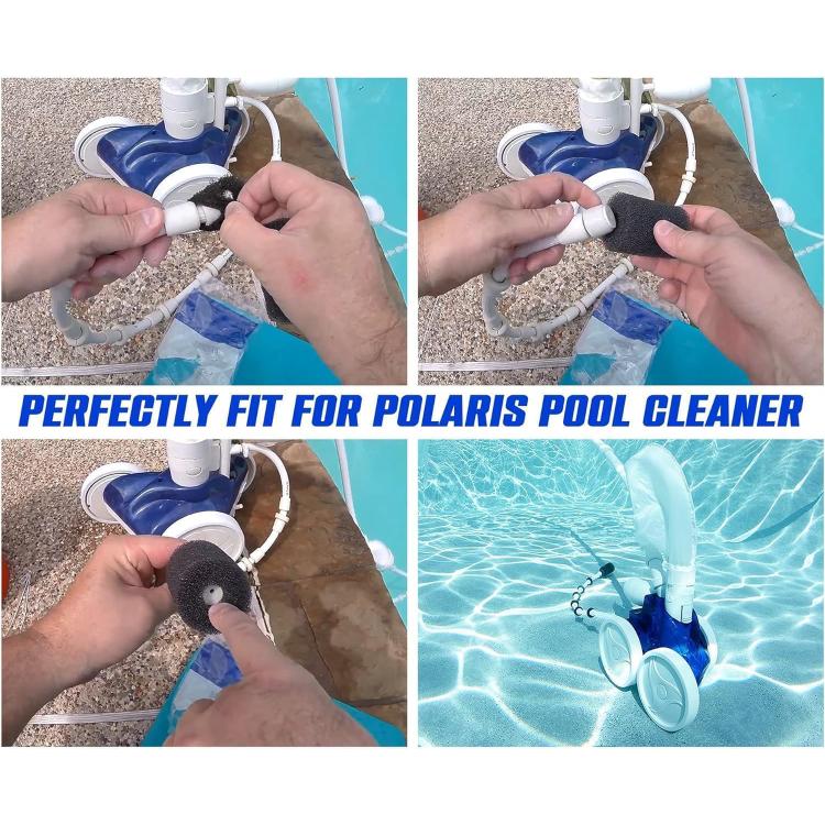 Black replacement sponge being installed on pool cleaner head