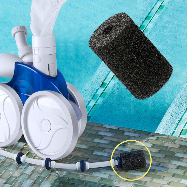 Black replacement sponge for pool cleaner, shown with cleaner unit