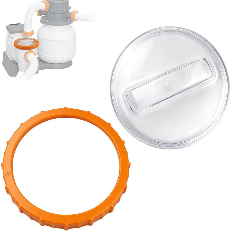 Orange nut and clear plastic sand filter cover set
