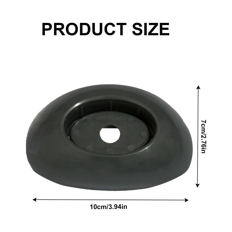 Black oval plastic pool base support foot with center hole, size shown.