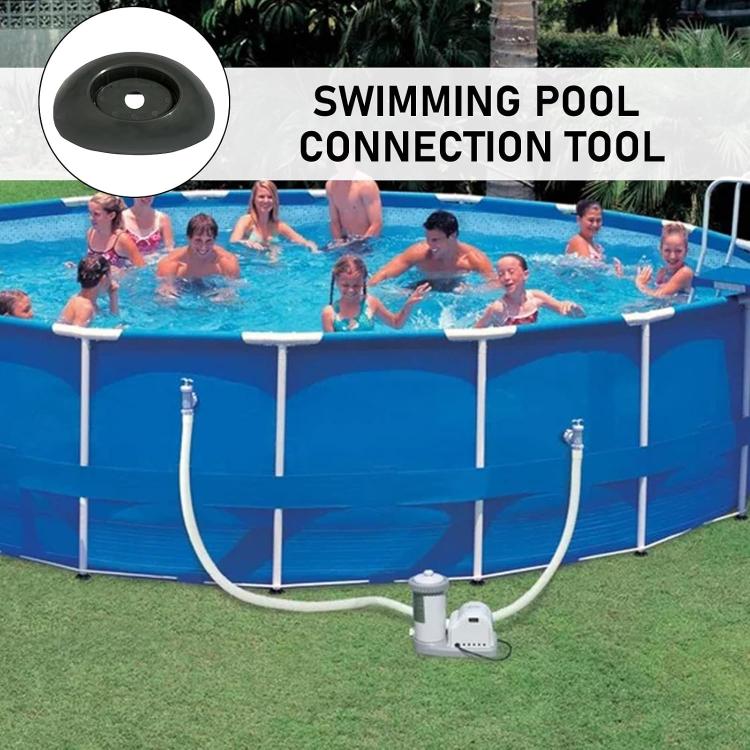Black plastic pool base support foot detail on a swimming pool setup.