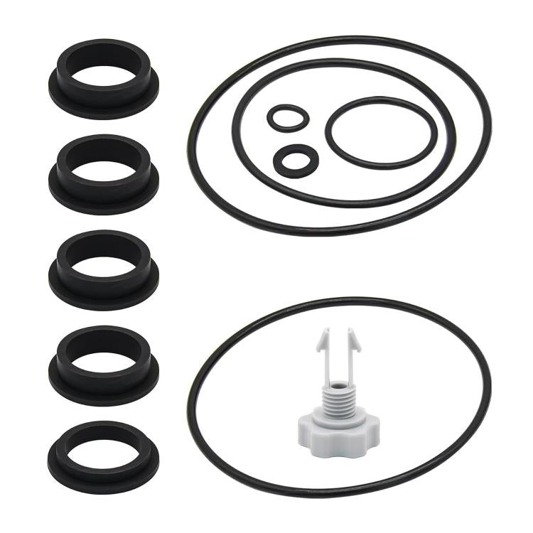 Air release valve ring washer set with black O-rings, gasket rings, and coiled tubing