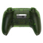 Green wireless game controller back view with grips and central label