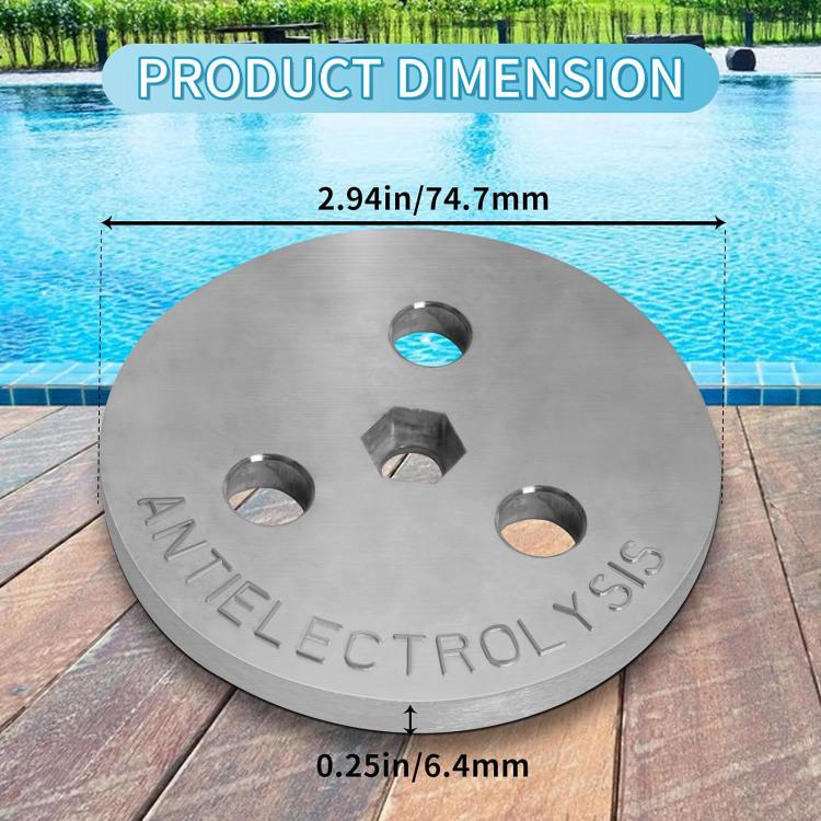Zinc anode weight block plate with central bolt opening and side mounting holes