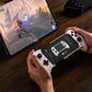 Two hands using white phone game controller with smartphone held on clamp