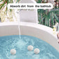 Reusable sponge balls floating in a bathtub to absorb dirt