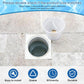 White pool skimmer replacement basket near a pool skimmer opening